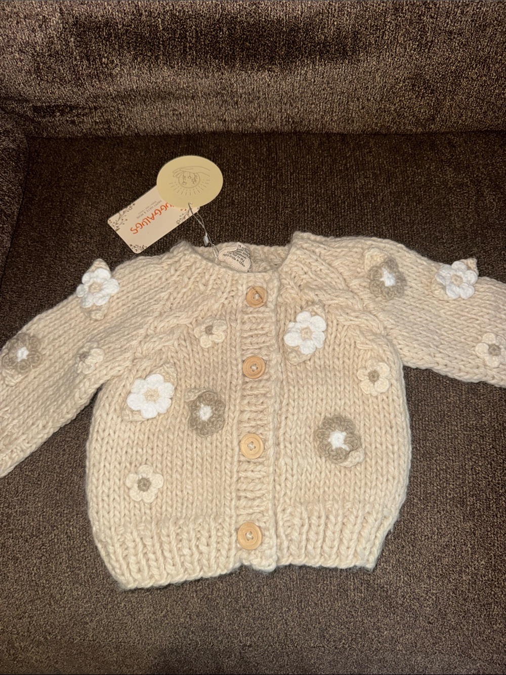 Cream Floral Knit Cardigan for Kids
